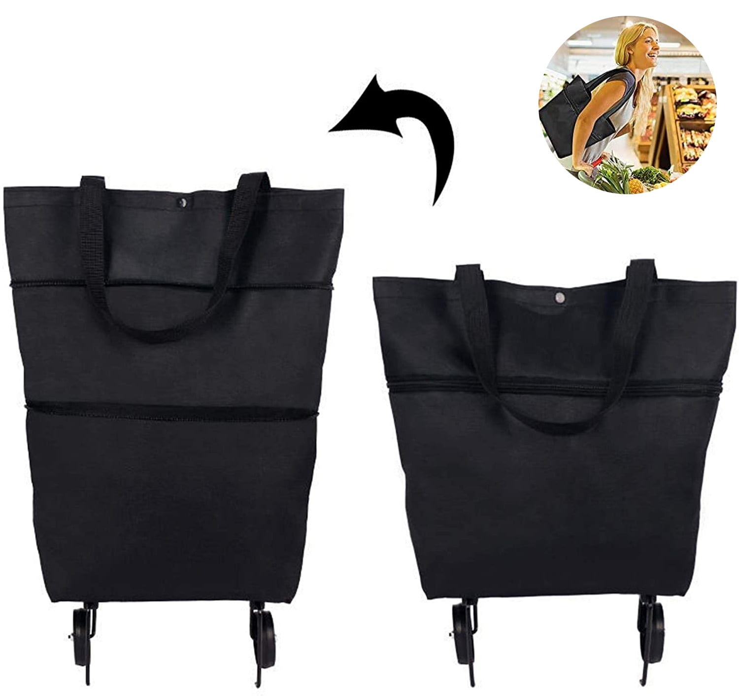 Foldable shopping trolley, collapsible twostage zipper Foldable