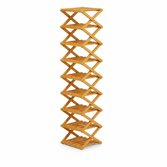 Foldable Bamboo Shoe Rack, Space Saving Accordion Shoe Organizer for Entryway, Closet, Bedroom and Living Room