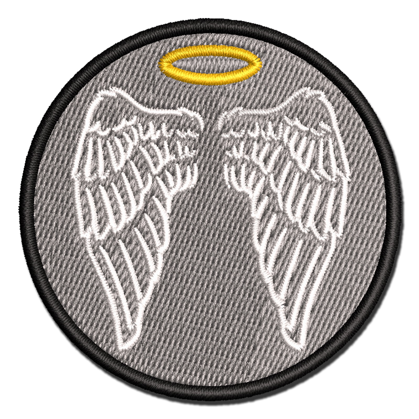 Folded Angel Wings with Halo Feathers Applique Multi-Color Embroidered Hook & Loop Patch - 3.5 Inch Large