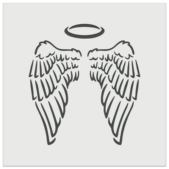 Folded Angel Wings with Halo Feathers DIY Cookie Wall Craft Stencil - 11.5 Inch