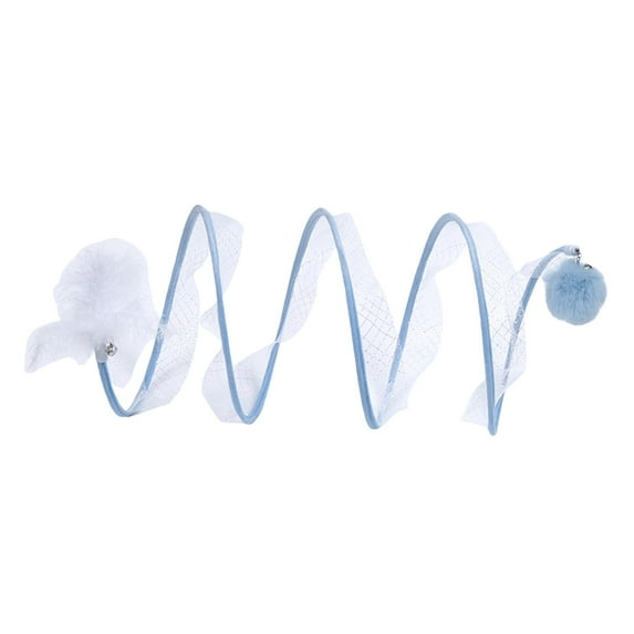 Folded Cat Tunnel Self Play Cat Toys Spring Toy Pet Toys Elastic Mesh Net Spiral Tunnel Foldable Tubes for Bunny Puppy Rabbits Accessories Blue