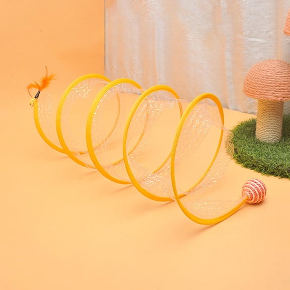 Folded Cat Tunnel Toy Collapsible Cat Tunnel Interactive Toy Cat Passage Round Tube Feather Toys for Kitten Bunny Small Animals
