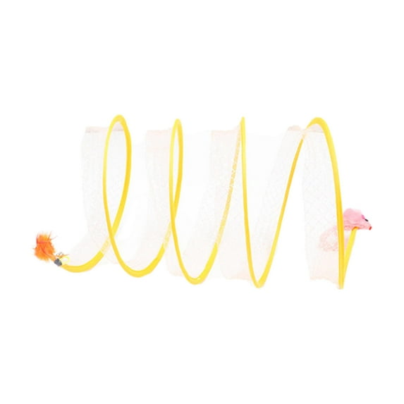 Folded Cat Tunnel Toy Collapsible Cat Tunnel Pet Interactive Toy Spring Spiral Tunnels Feather Toys Round Tube for Indoor Cats Rabbit Kitten Mouse
