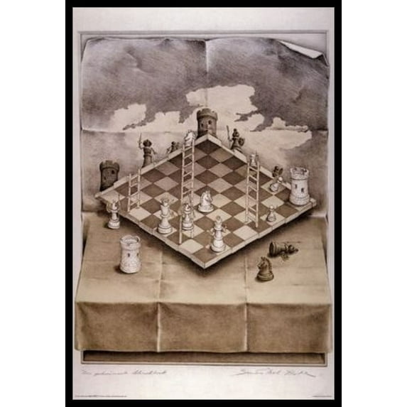 Folded Chess Set - Optical Illusion Art Laminated & Framed Poster (24 x 36)