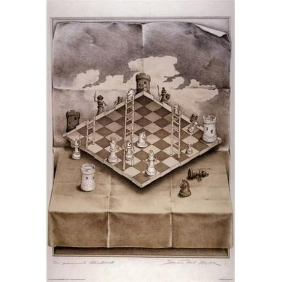 Folded Chess Set - Optical Illusion Art Poster Print - 24 x 36 in.