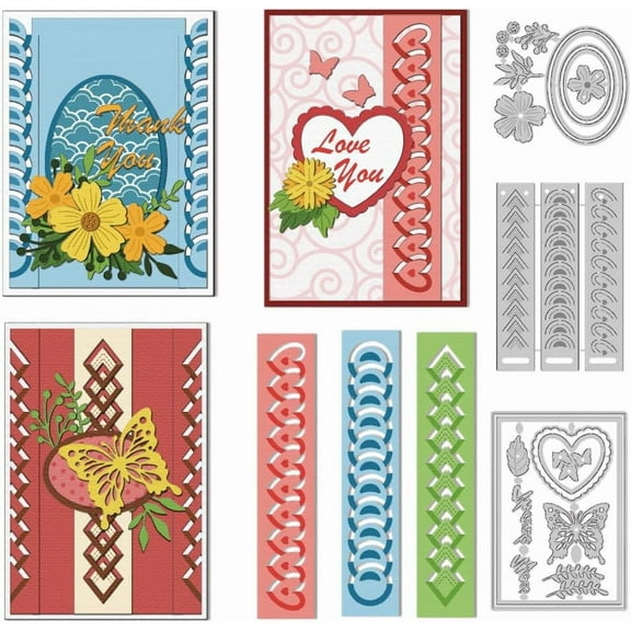 Folded Edges Cutting Dies Card Making Die Stencil Metal Butterfly Flower Border Die Cuts Card Scrapbooking Embossing Template Dies for Greeting Cards Craft Paper Album Invitation Decor