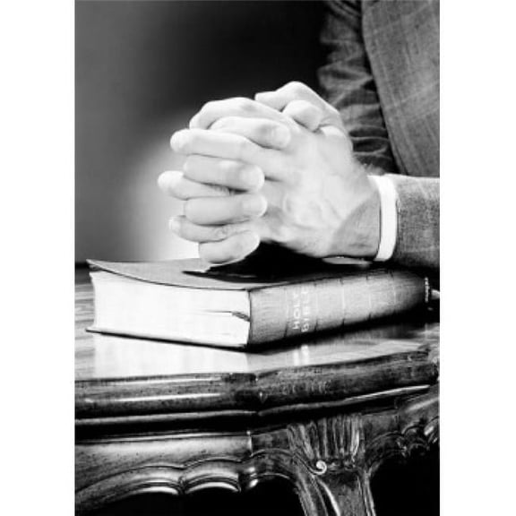 Folded Hands on Top of Bible Poster Print - 18 x 24 in.
