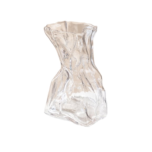 Folded Origami Shaped Clear Glass Vase, Desktop Hydroponic Planter Container, Transparent Glass Vessel for Home Tabletop Wedding Floral Hydro Plants Display Decor