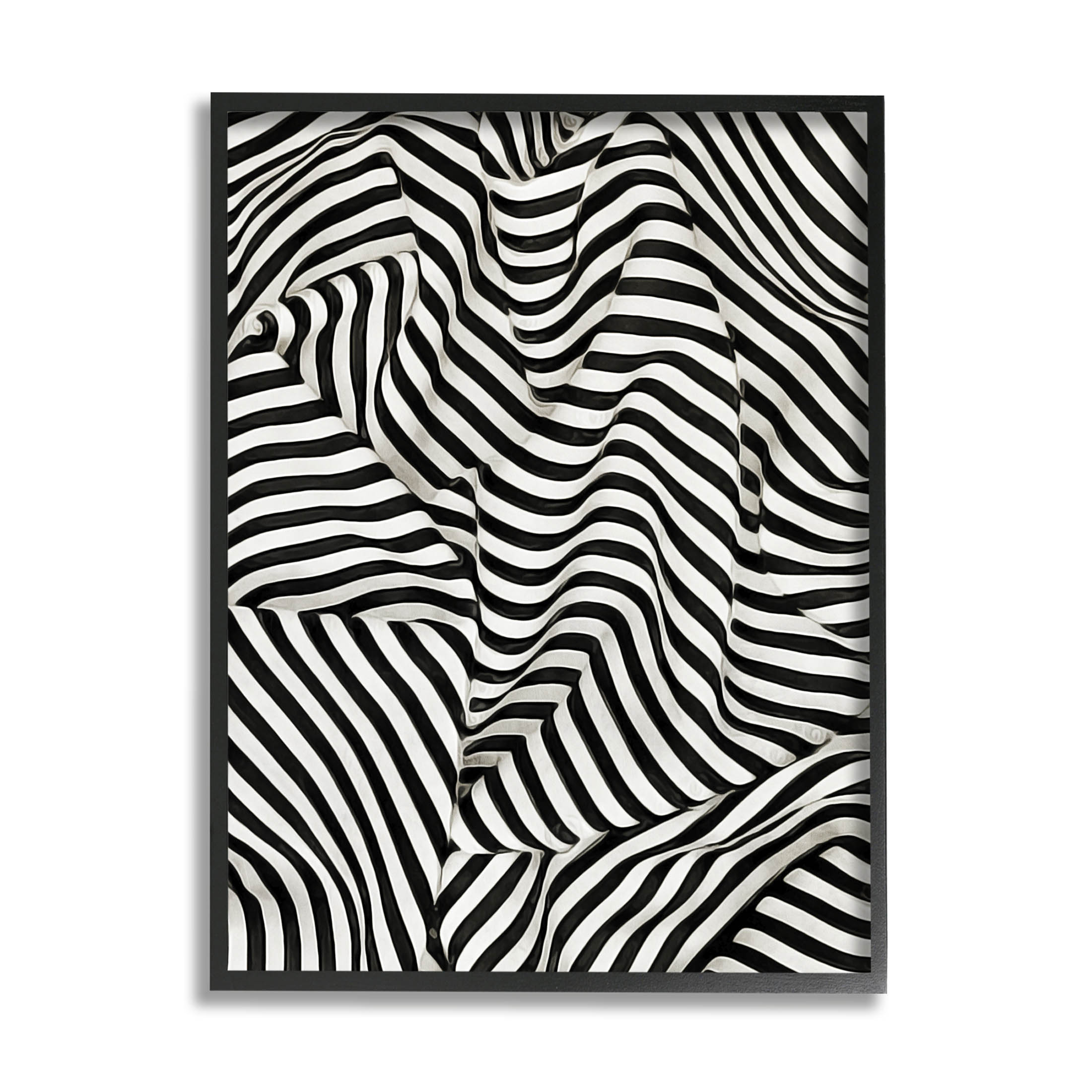Folded Striped Drapery Pattern Abstract Graphic Art Black Framed Art Print Wall Art