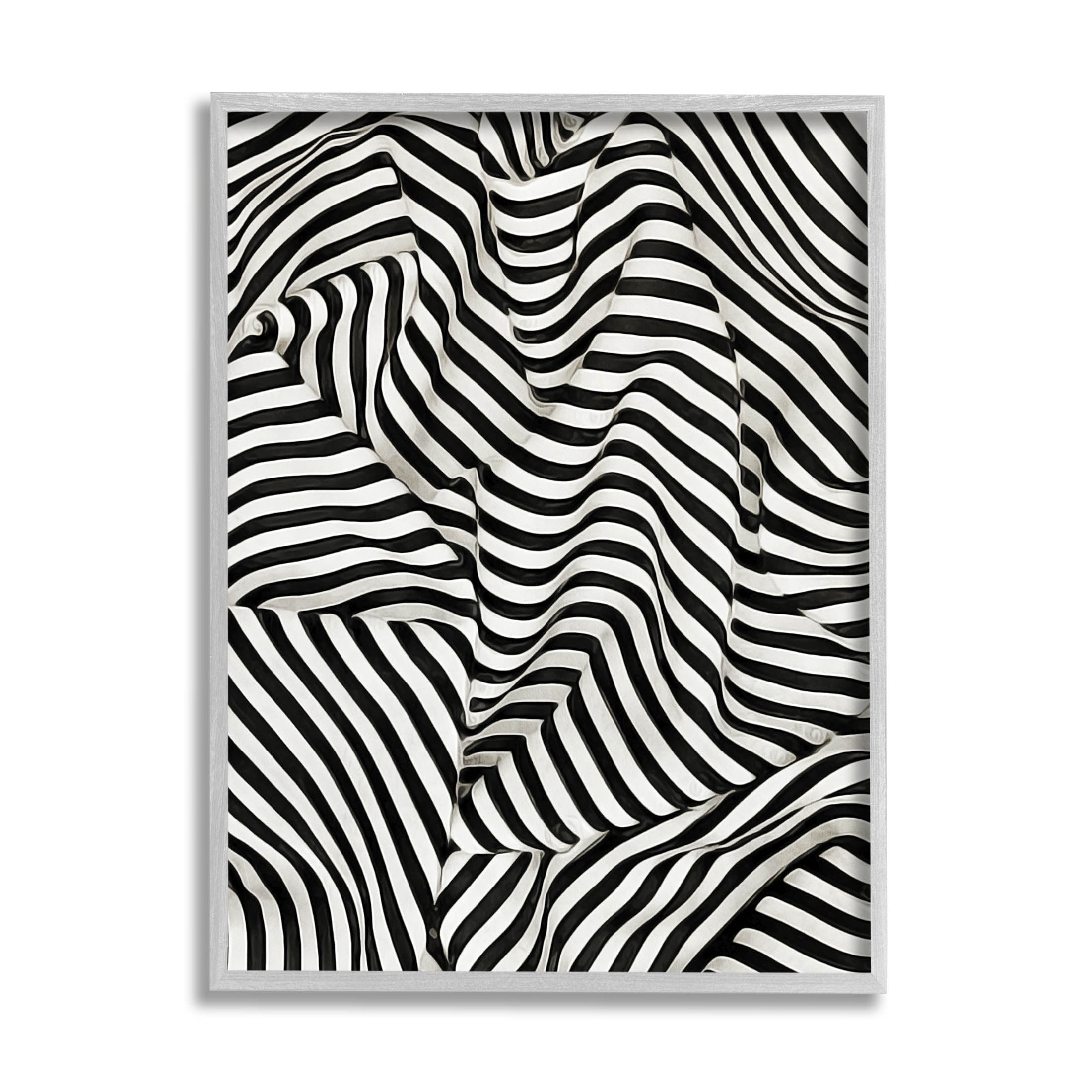 Folded Striped Drapery Pattern Abstract Graphic Art Gray Framed Art Print Wall Art