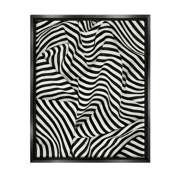 Folded Striped Drapery Pattern Abstract Graphic Art Jet Black Framed Art Print Wall Art
