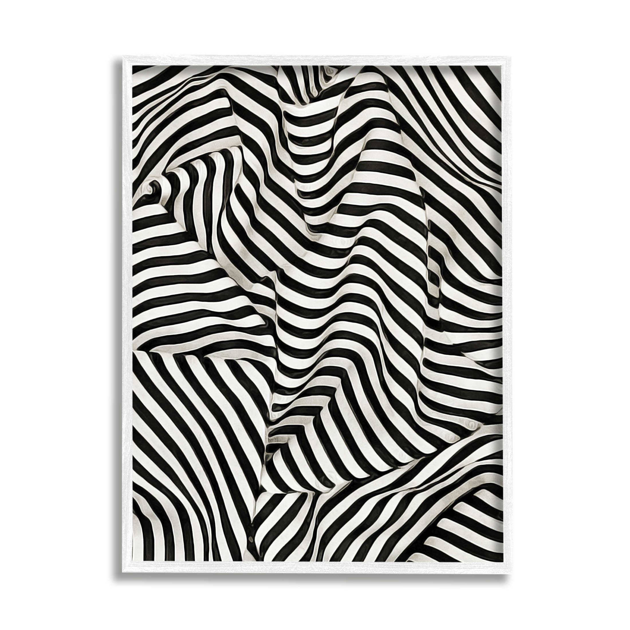 Folded Striped Drapery Pattern Abstract Graphic Art White Framed Art Print Wall Art