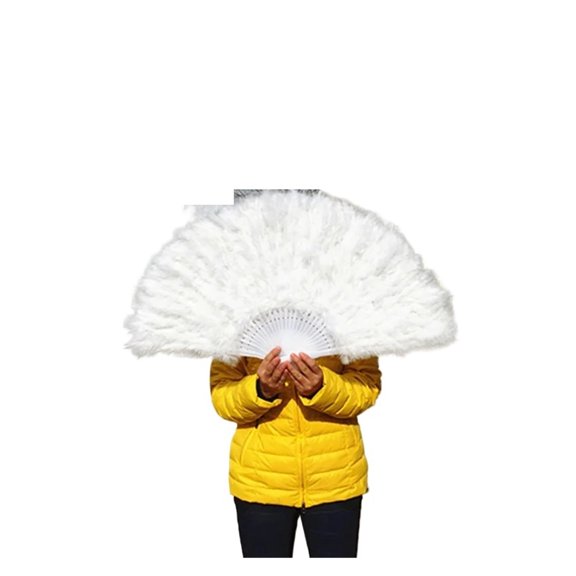 Folded Turkey Feather Hand Fan, Handmade Fans for Dance, Wedding Decoration, White Ladies