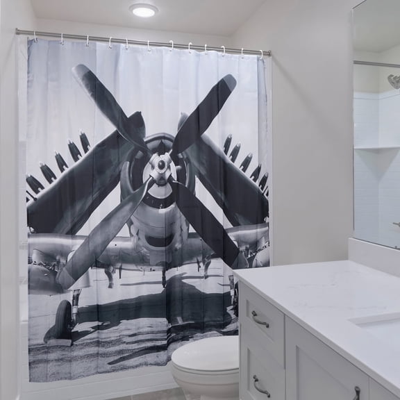 Sporty's Aviation Gifts 70" Shower Curtain, Airplane Design, Water Resistant Polyester