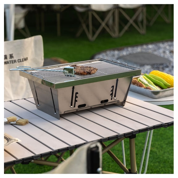 Folded portable BBQ outdoor charcoal barbecue set for picnic patio camping