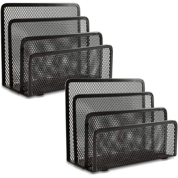 Folder Holder Desk,Wattne 2 Pack Mail Organizer Letter Holder for Desk Metal Mesh with 3 Vertical Upright Compartments
