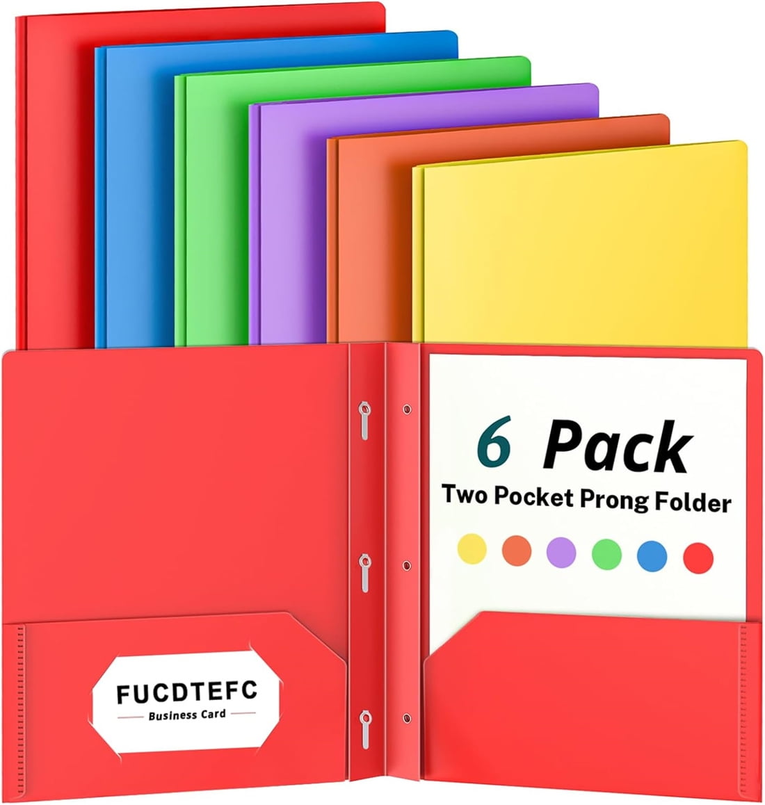 Folder with Prong, 6 Pack Plastic Folders with Pockets, File Folders