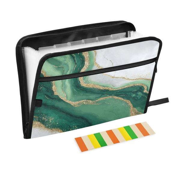 Folder Waterproof A4 Size File Folder Home Work Office Categorized Storage File Manager 13 Individual Pockets Alluring Gold-green Marble