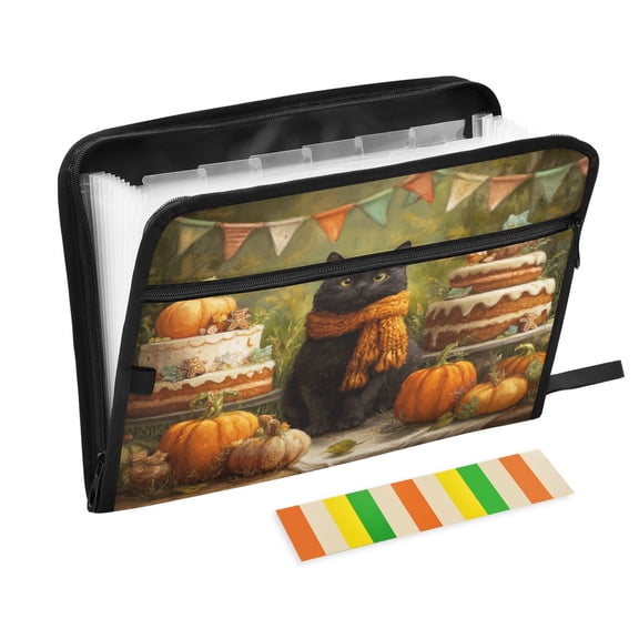 Folder Waterproof A4 Size File Folder Home Work Office Categorized Storage File Manager 13 Individual Pockets Black Cat Halloween Party