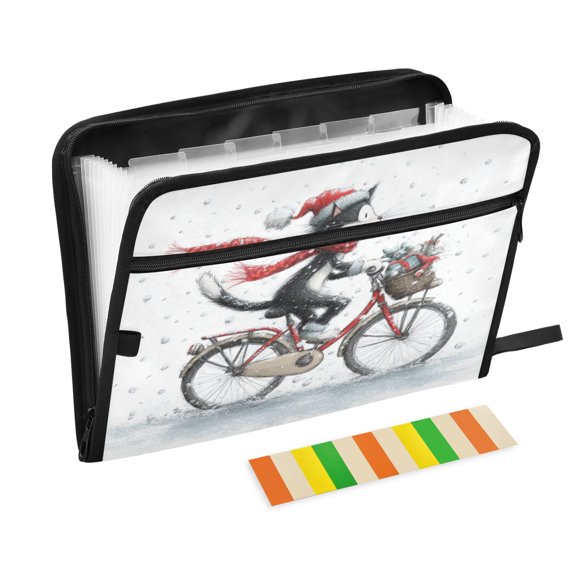 Folder Waterproof A4 Size File Folder Home Work Office Categorized Storage File Manager 13 Individual Pockets Black Cat Riding A Bicycle