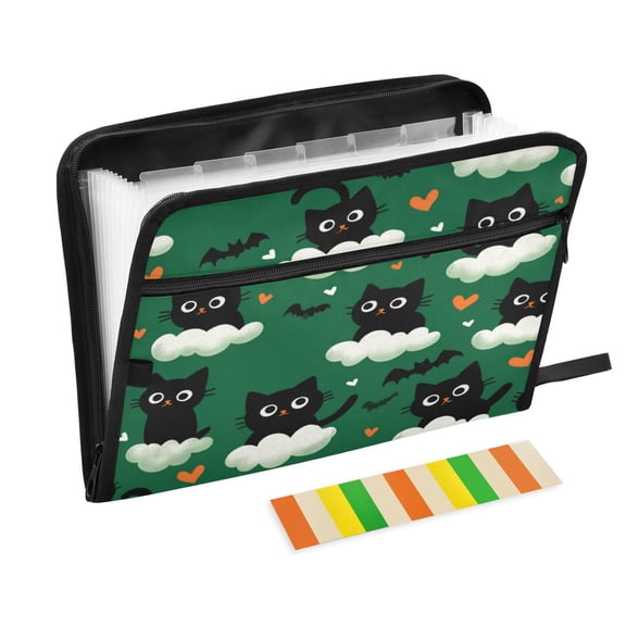 Folder Waterproof A4 Size File Folder Home Work Office Categorized Storage File Manager 13 Individual Pockets Black Cats and Bats