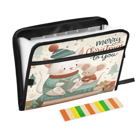 Folder Waterproof A4 Size File Folder Home Work Office Categorized Storage File Manager 13 Individual Pockets Christmas Cat and Mouse