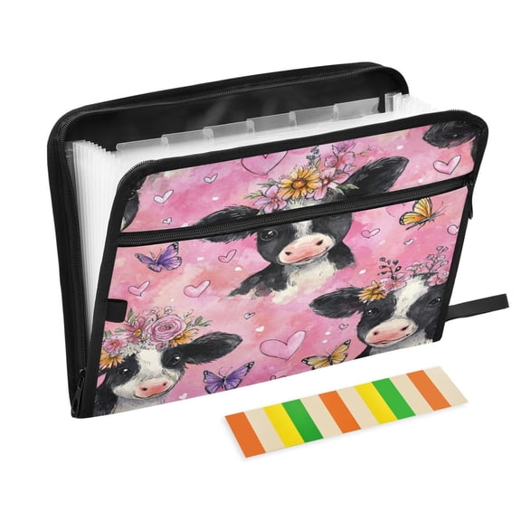 Folder Waterproof A4 Size File Folder Home Work Office Categorized Storage File Manager 13 Individual Pockets Cute Baby Cows with Flowers