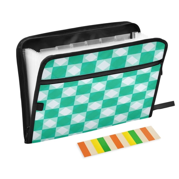 Folder Waterproof A4 Size File Folder Home Work Office Categorized Storage File Manager 13 Individual Pockets Emerald Green Squares