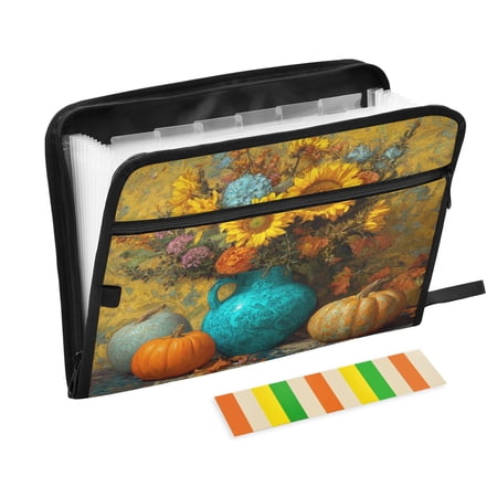 Folder Waterproof A4 Size File Folder Home Work Office Categorized Storage File Manager 13 Individual Pockets Exquisite Vase and Fresh Flowers
