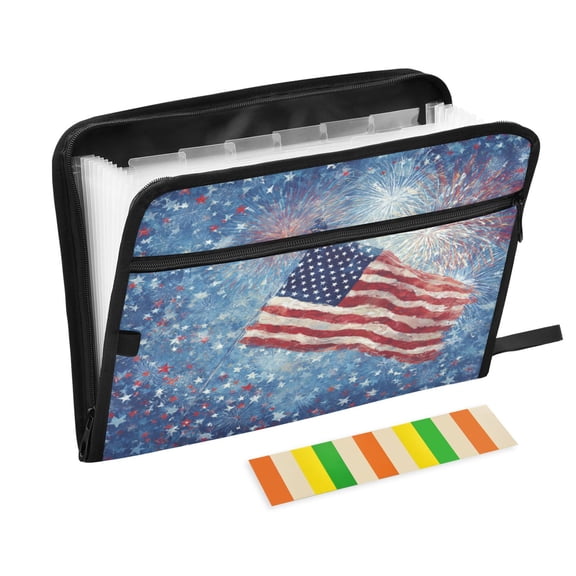Folder Waterproof A4 Size File Folder Home Work Office Categorized Storage File Manager 13 Individual Pockets Fireworks and Flag
