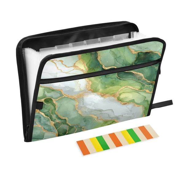 Folder Waterproof A4 Size File Folder Home Work Office Categorized Storage File Manager 13 Individual Pockets Fresh Golden-green Marble