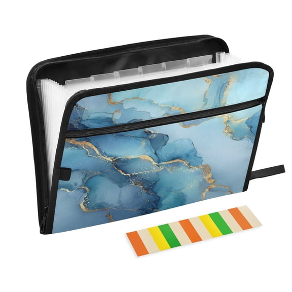 Folder Waterproof A4 Size File Folder Home Work Office Categorized Storage File Manager 13 Individual Pockets Light Blue Gold Marble Pattern