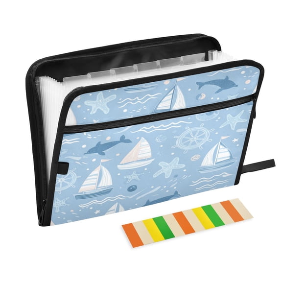 Folder Waterproof A4 Size File Folder Home Work Office Categorized Storage File Manager 13 Individual Pockets Light Blue Marine Animal Design