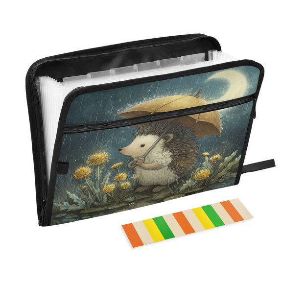 Folder Waterproof A4 Size File Folder Home Work Office Categorized Storage File Manager 13 Individual Pockets Little Hedgehog Holding An Umbrella