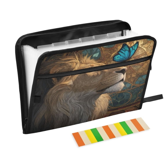 Folder Waterproof A4 Size File Folder Home Work Office Categorized Storage File Manager 13 Individual Pockets Majestic Lion and A Butterfly