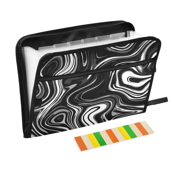 Folder Waterproof A4 Size File Folder Home Work Office Categorized Storage File Manager 13 Individual Pockets Matte Black Flowing Lines