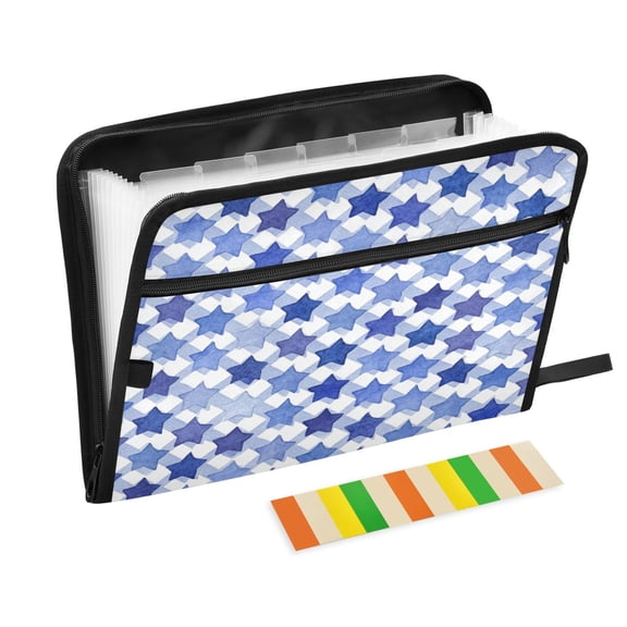 Folder Waterproof A4 Size File Folder Home Work Office Categorized Storage File Manager 13 Individual Pockets Navy Blue Stars