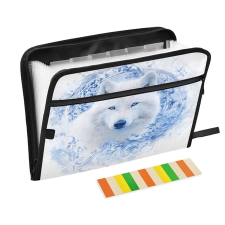 Folder Waterproof A4 Size File Folder Home Work Office Categorized Storage File Manager 13 Individual Pockets Orchid and White Wolf