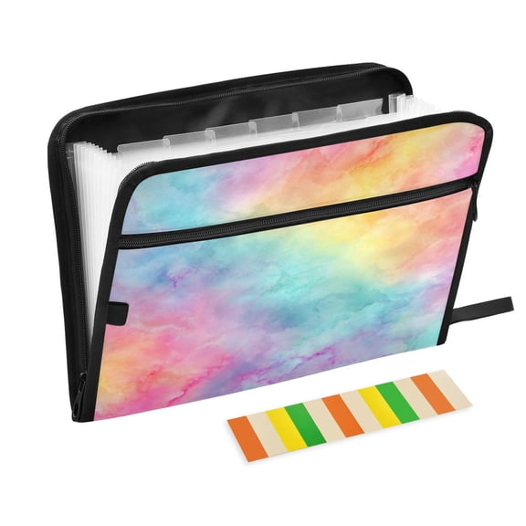 Folder Waterproof A4 Size File Folder Home Work Office Categorized Storage File Manager 13 Individual Pockets Pastel Rainbow Tie-dye Pattern