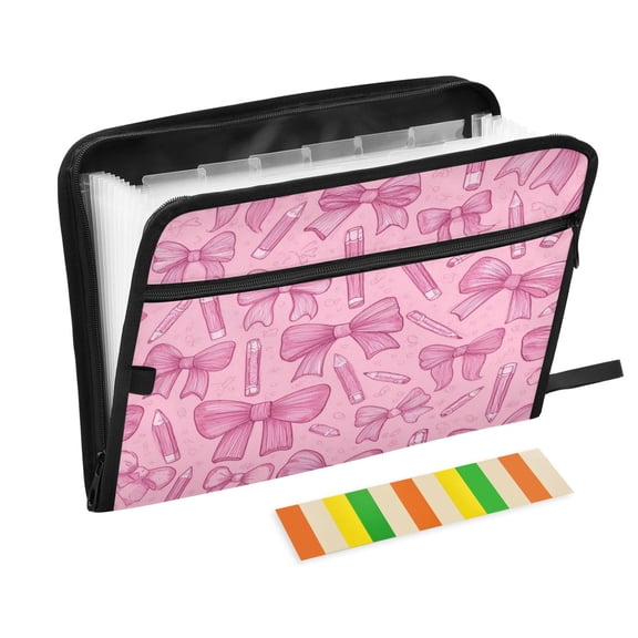 Folder Waterproof A4 Size File Folder Home Work Office Categorized Storage File Manager 13 Individual Pockets Pink Bows and Pencils