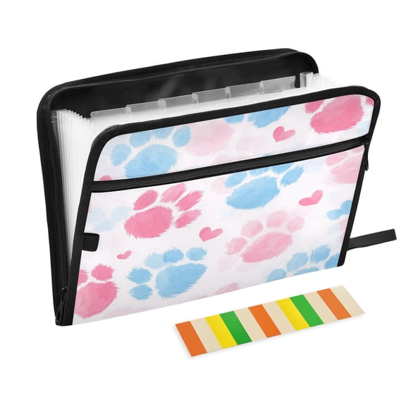 Folder Waterproof A4 Size File Folder Home Work Office Categorized Storage File Manager 13 Individual Pockets Plush Dog Paw Print Pattern