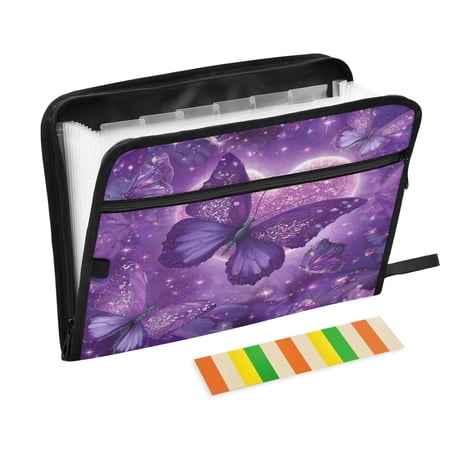 Folder Waterproof A4 Size File Folder Home Work Office Categorized Storage File Manager 13 Individual Pockets Purple Diamond Butterfly