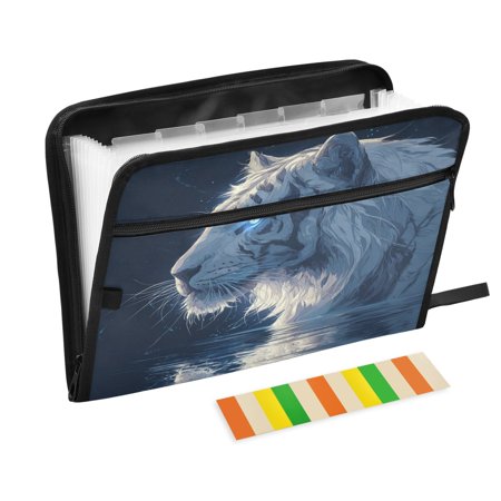 Folder Waterproof A4 Size File Folder Home Work Office Categorized Storage File Manager 13 Individual Pockets The Blue-eyed White Tiger