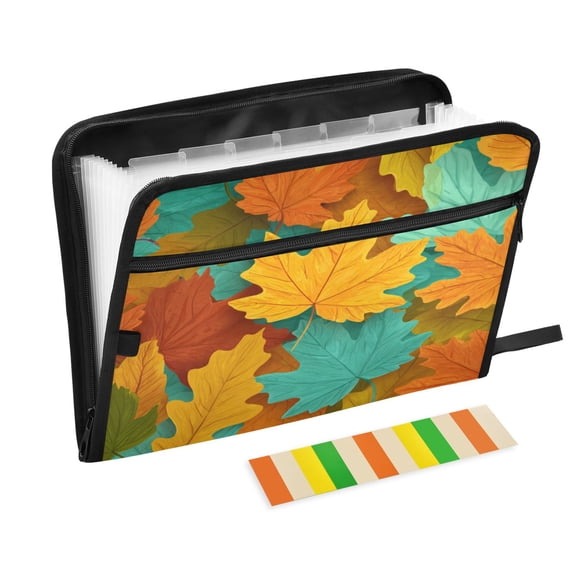 Folder Waterproof A4 Size File Folder Home Work Office Categorized Storage File Manager 13 Individual Pockets Vibrant Maple Leaves Pattern
