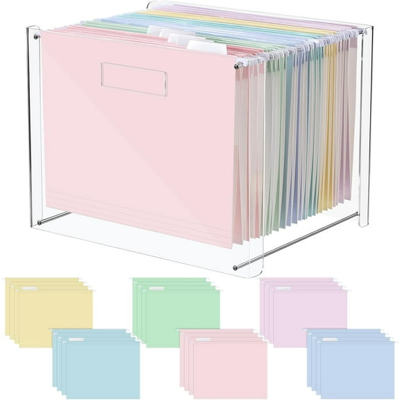 Folder with acrylic letter organizer/desktop transparent file storage box, with handle, suitable for home work and office use