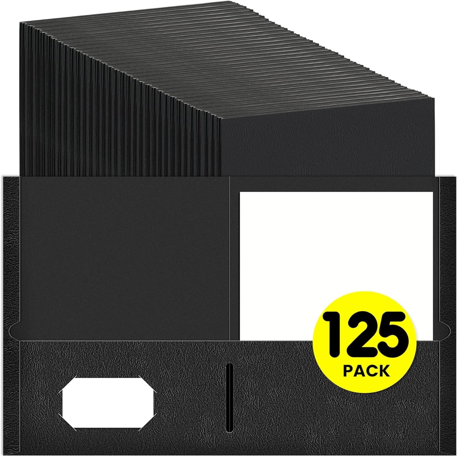Folders with Pockets(125 Pack, Black), 2 Pocket Folders Fit Letter Size Paper, Paper File Folder for School Office Home Business