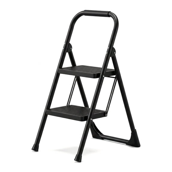 Folding 2 Step Ladder Stool for Adults, Wide Non Slip Steps, Portable ...