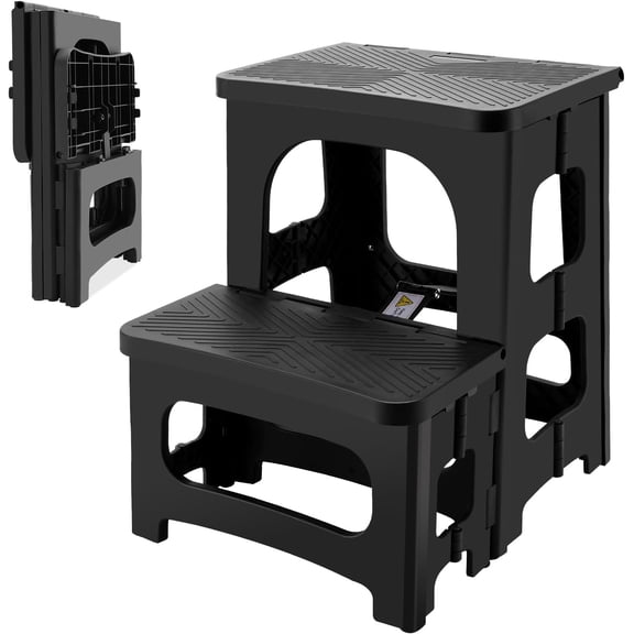 Folding 2-Step Stool for Adults, Non-Slip Collapsible Footstool for Office, Portable Bedside Step Stool, Hold up to 300 lbs, Lightweight & Foldable Step Ladder for Pool Office Home RV