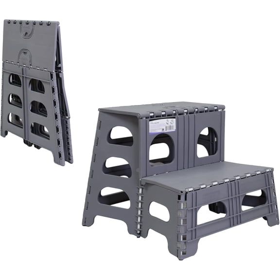 Folding 2 Step Stool for , , - Collapsible & Foldable Step Ladder for Kitchen, Bathroom or - Non-Slip & Wide Stepping Stool Supports 200lbs - Gray