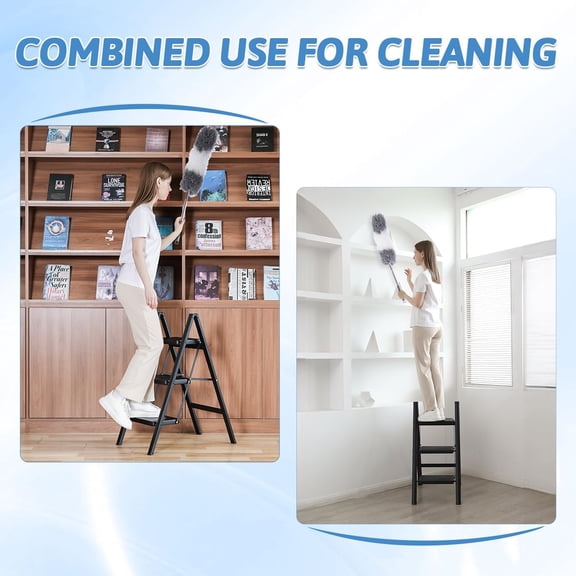 Folding 3 Step Ladder & Microfiber Duster Kit 6 Pcs